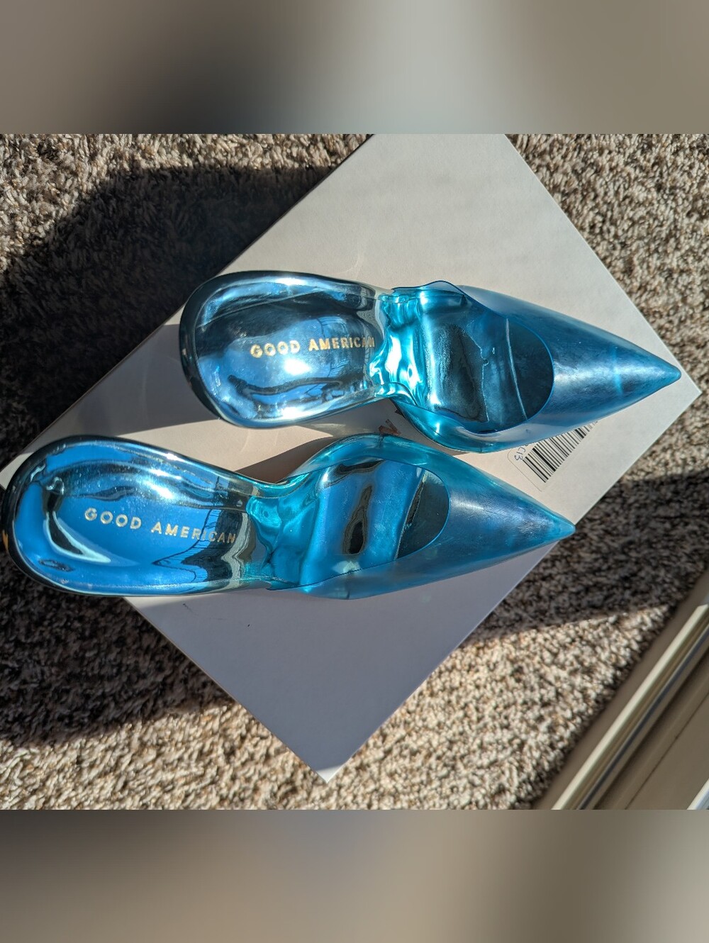 Good American Translucent Blue Pointed Toe Mule Heel - Picture 3 of 13